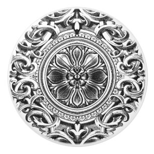 Pomo De Cerámica Elegante Ornamento Gris Floral