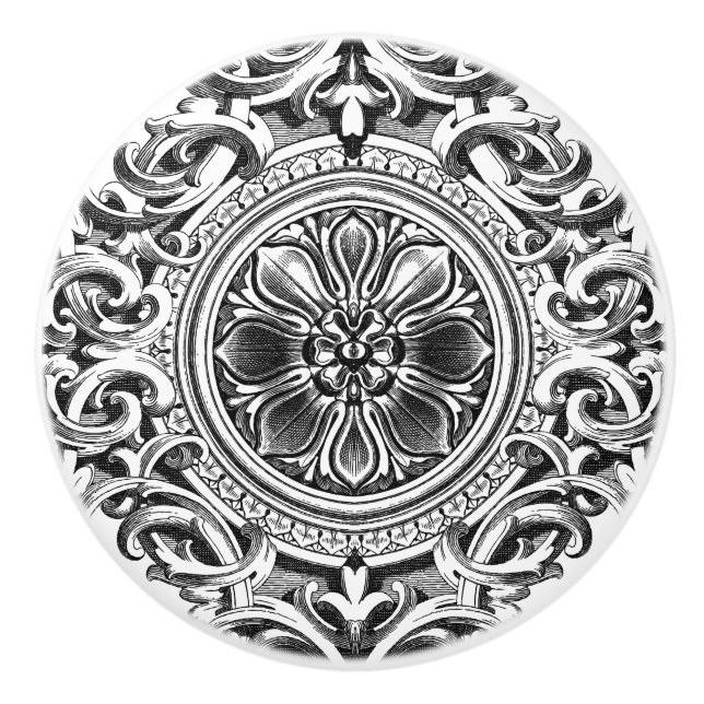 Pomo De Cerámica Elegante Ornamento Gris Floral (Anverso)