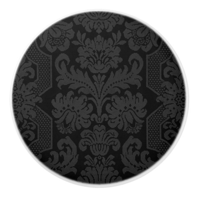 Pomo De Cerámica Elegante Ornate Black Victorian Damask (Anverso)