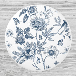 Pomo De Cerámica Elegante patrón floral azul vintage francés