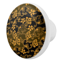 Pomo De Cerámica Elegante patrón floral vintage | Negro y oro