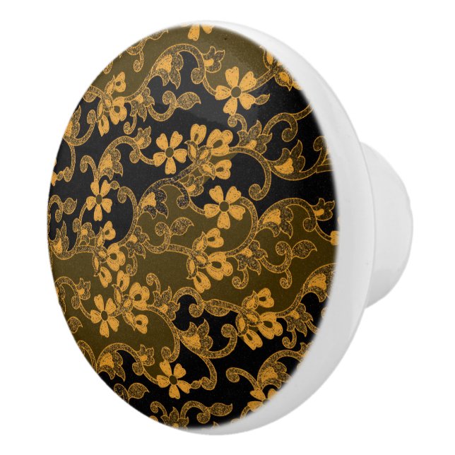 Pomo De Cerámica Elegante patrón floral vintage | Negro y oro (Derecha)