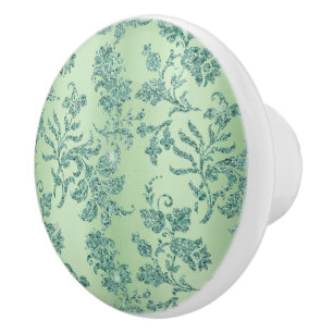 Pomo De Cerámica Elegante patrón floral vintage Verde azulado Purpu