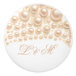 Pomo De Cerámica Elegante Pearl Monograma Diseño Acentos Lujosos