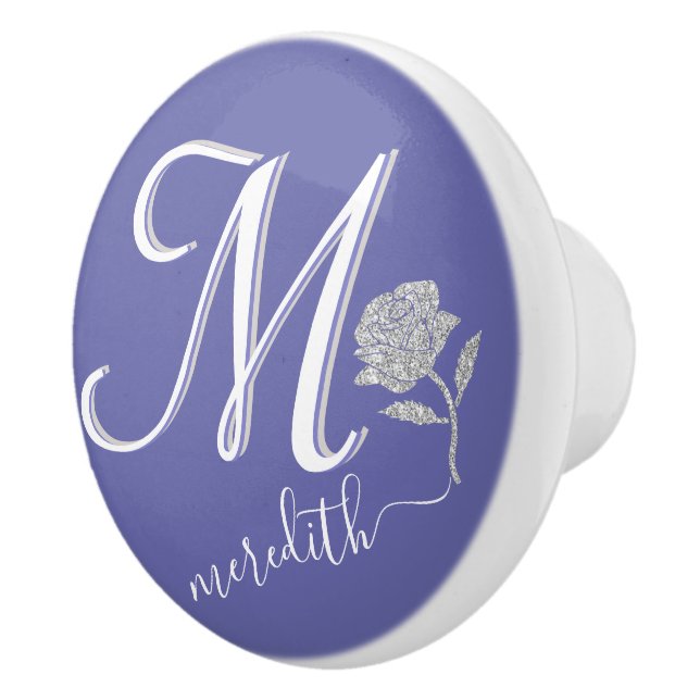 Pomo De Cerámica Elegante Personalizado azul de lavanda Rosa Monogr (Derecha)