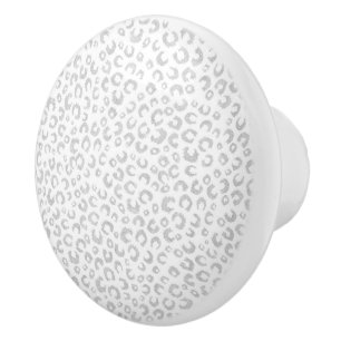 Pomo De Cerámica Elegante Purpurina de Plata Blanca Leopardo Impres