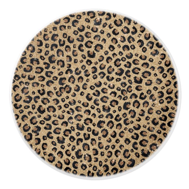 Pomo De Cerámica Elegante Purpurina dorado Leopardo negro (Anverso)