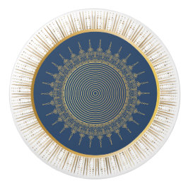 Pomo De Cerámica Elegante ráfaga de sol en azul marino y dorado