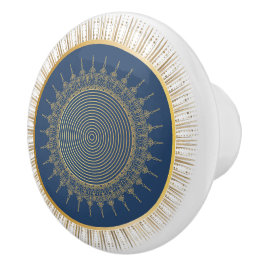 Pomo De Cerámica Elegante ráfaga de sol en azul marino y dorado