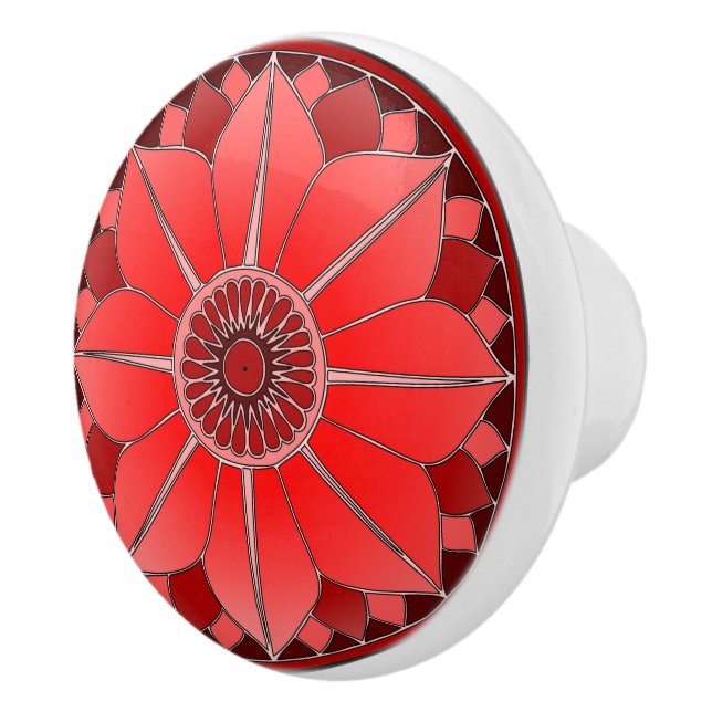 Pomo De Cerámica Elegante Red Floral Lotus Mandala (Derecha)