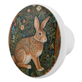 Pomo De Cerámica Elegante retro boho conejo leñoso floral