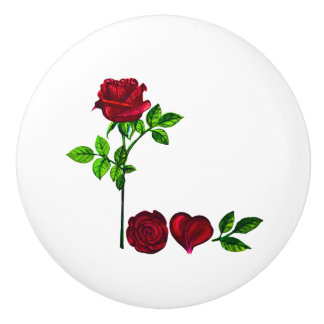 Pomo De Cerámica Elegante Rosa de AMOR Pintado A Mano