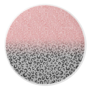 Pomo De Cerámica Elegante Rosa de oro y Purpurina plateado Leopardo