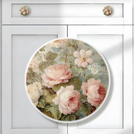 Pomo De Cerámica Elegante Rosa francés vintage con decoración rosa