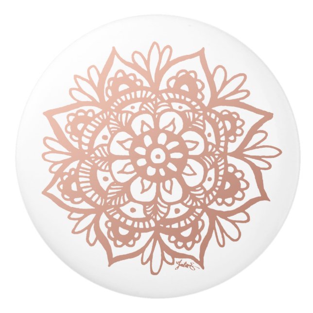 Pomo De Cerámica Elegante Rosa Gold Mandala (Anverso)