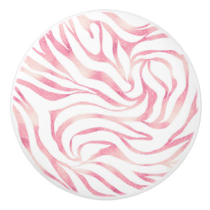 Pomo De Cerámica Elegante Rosa Purpurina de oro Zebra White Animal 