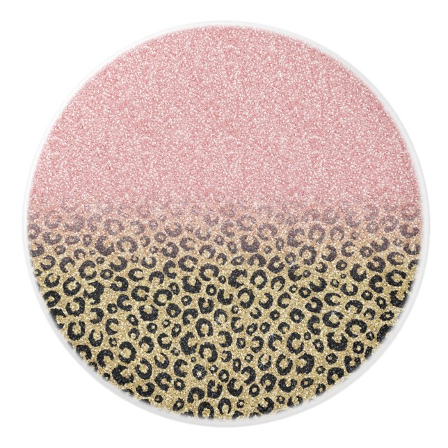 Pomo De Cerámica Elegante Rosa Purpurina dorado Leopardo negro (Anverso)