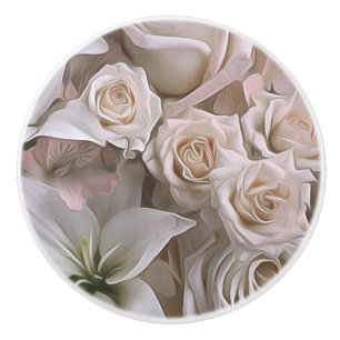 Pomo De Cerámica Elegante Shabby Chic Rosa Floral Rústica Granja