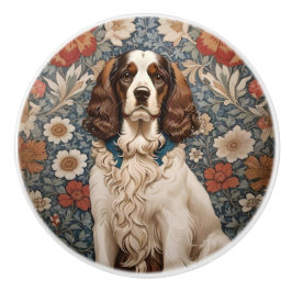 Pomo De Cerámica Elegante Spaniel Sobre Fondo Floral