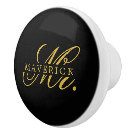 Pomo De Cerámica Elegante Sr. y texto elegante negro