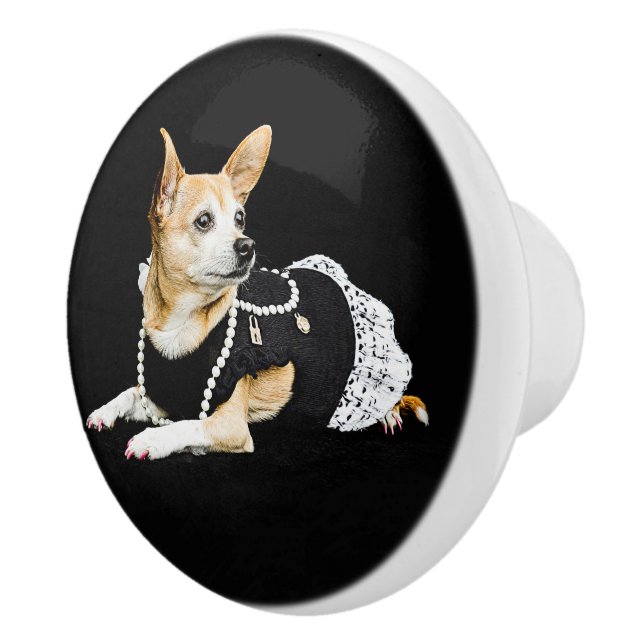 Pomo De Cerámica Elegante Tan Brown Perro Chihuahua Negro Perro (Derecha)