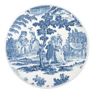 Pomo De Cerámica Elegante tela francesa azul y blanca