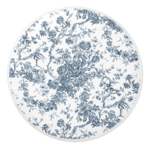 Pomo De Cerámica Elegante Toile Floral Grabada Vintage Francesa Azu