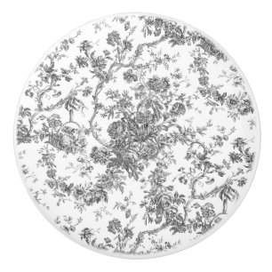 Pomo De Cerámica Elegante Toile Floral Grabada Vintage Francesa Gri