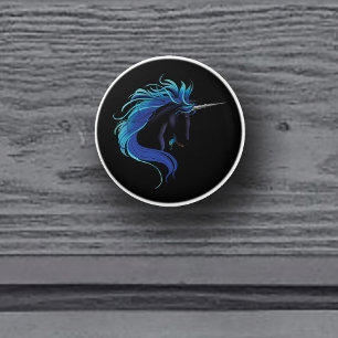 Pomo De Cerámica Elegante Unicornio Negro Fantasía Mágica Azul Plat
