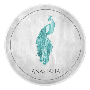 Pomo De Cerámica Elegante verde azulado Peacock Personalizado Tejid
