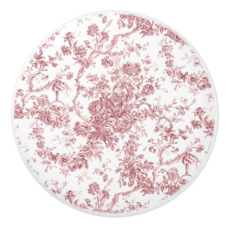 Pomo De Cerámica Elegante Vintage Francés Grabado Floral Toile-Rosa