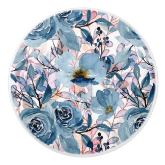 Pomo De Cerámica Elegantes clásicas florals azul, malva, rosa pálid