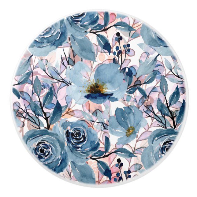 Pomo De Cerámica Elegantes clásicas florals azul, malva, rosa pálid (Anverso)