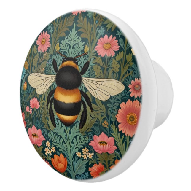 Pomo De Cerámica Elegantes florales boho retro de abeja primavera  (Derecha)