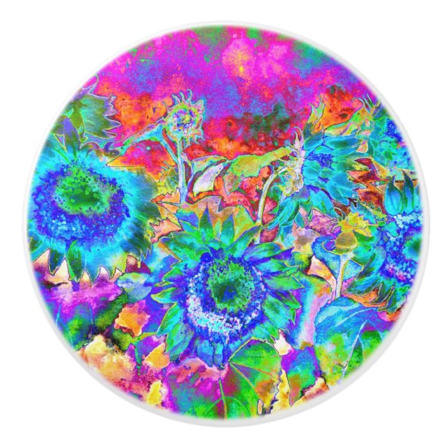 Pomo De Cerámica Elegantes flores verde azuladas de boho azules (Anverso)