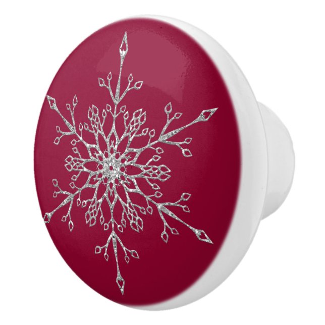 Pomo De Cerámica Elegantes Navidades Purpurinas Plata Rojo copo de  (Derecha)