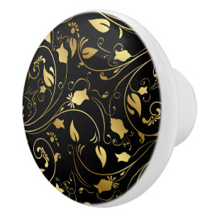Pomo De Cerámica Elegantes placas para cajones florales en negro y 