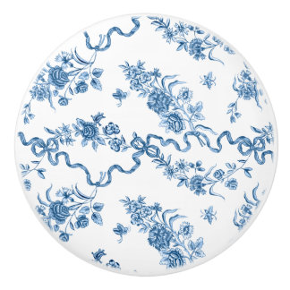 Pomo De Cerámica Elegantes Rosas azules grabados de época y cintas