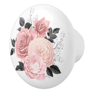 Pomo De Cerámica Elegantes Rosas Rosas de flores florales de oro de
