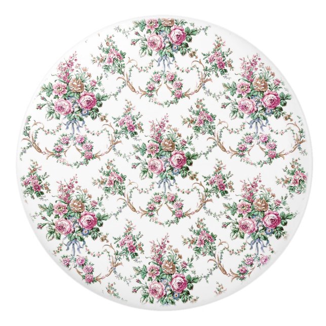 Pomo De Cerámica Elegantes rosas rosas y cisne rosadas (Anverso)