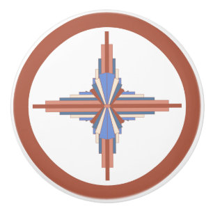 Pomo De Cerámica Elementos Art Decó en oro y azul rosa