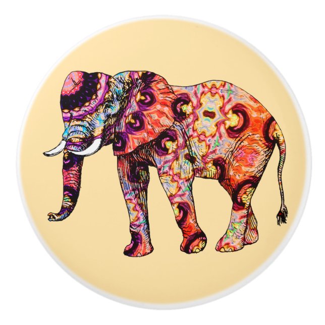 Pomo De Cerámica Elephant Animal Traditional Chinese Patterns  (Anverso)