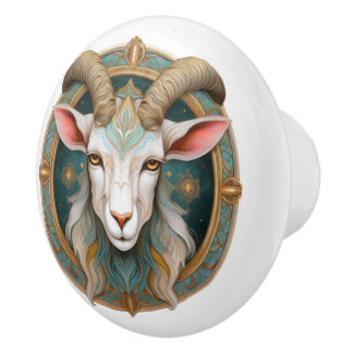 Pomo De Cerámica Emblema de Cabra Fantasía RPG Grimmloch