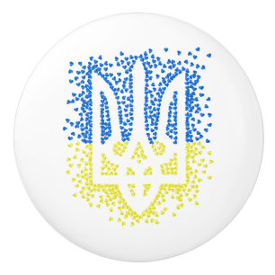 Pomo De Cerámica Emblema ucraniano trident tryzub esparce corazones