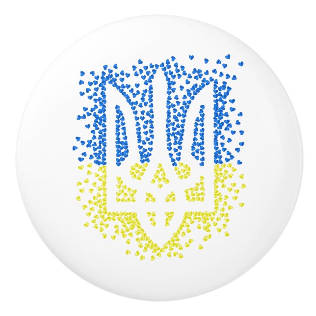 Pomo De Cerámica Emblema ucraniano trident tryzub esparce corazones (Anverso)