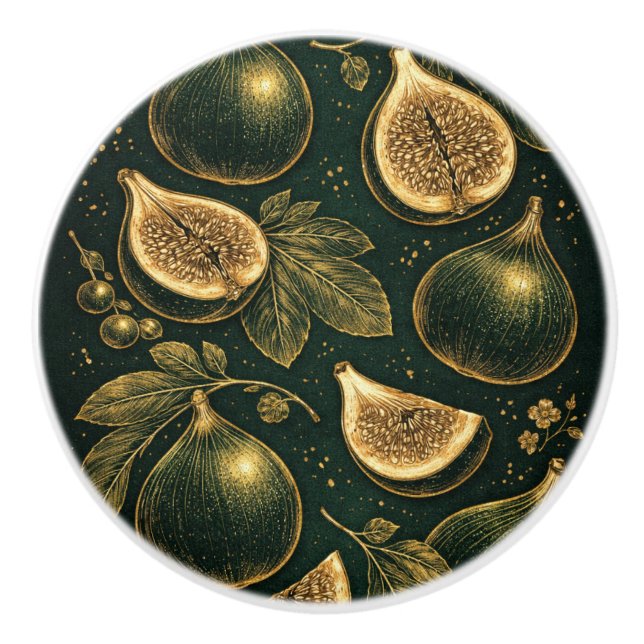 Pomo De Cerámica Emerald Fig Planner Gold Botanical Accents Knob (Anverso)