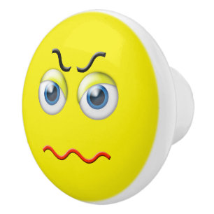 Pomo De Cerámica Emoji enojada de la cara