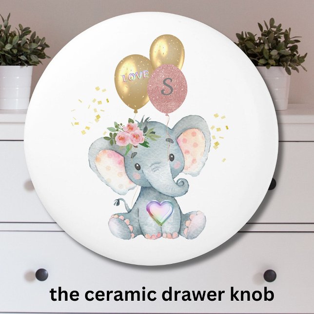 Pomo De Cerámica Encantador Chica Elefante Globo Rosa Corazón (Subido por el creador)