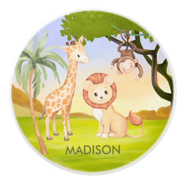 Pomo De Cerámica Encantador Safari Nombre animal Tema Cajero Cerami (Anverso)