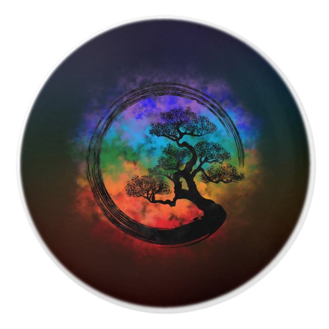 Pomo De Cerámica Enso Zen Circle y Bonsai Tree Nebula (Anverso)